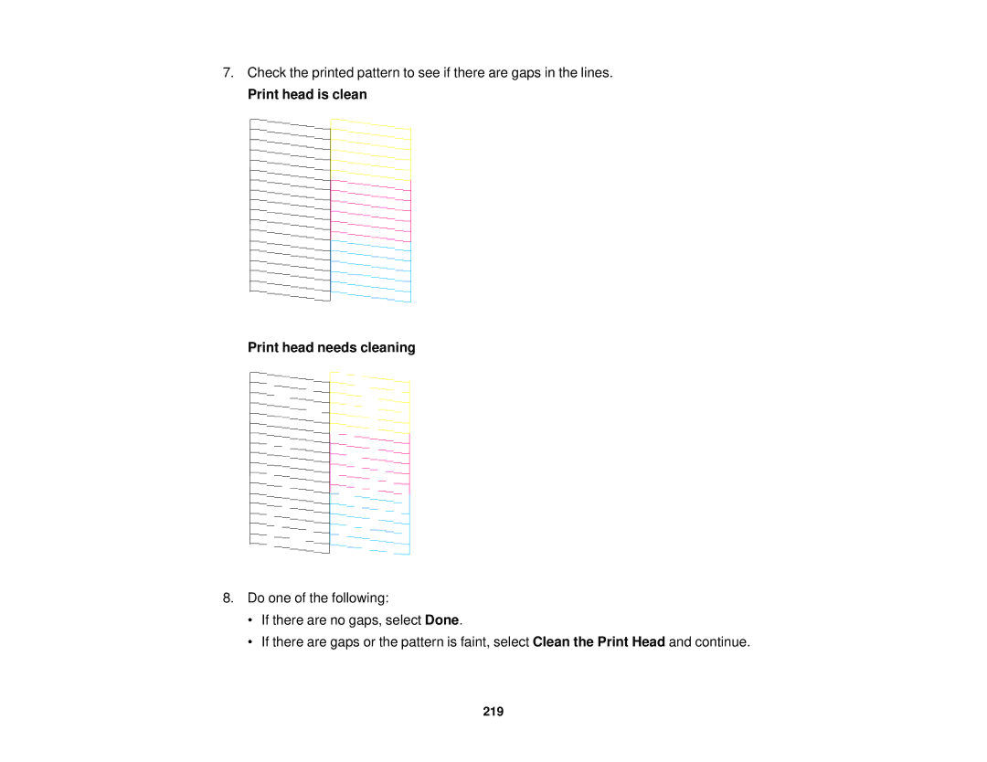 Epson WF2660 manual Print head is clean Print head needs cleaning 