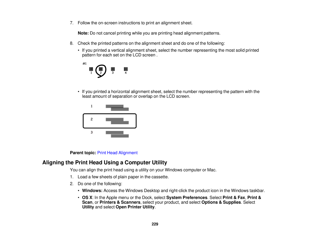 Epson WF2660 manual Aligning the Print Head Using a Computer Utility 