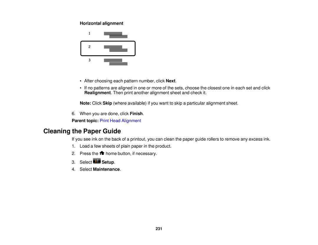 Epson WF2660 manual Cleaning the Paper Guide, Horizontal alignment 