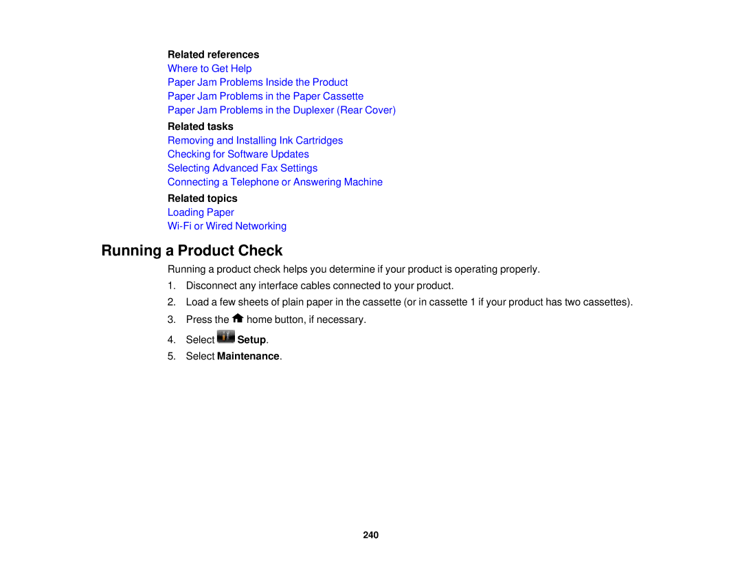 Epson WF2660 manual Running a Product Check, Related references 