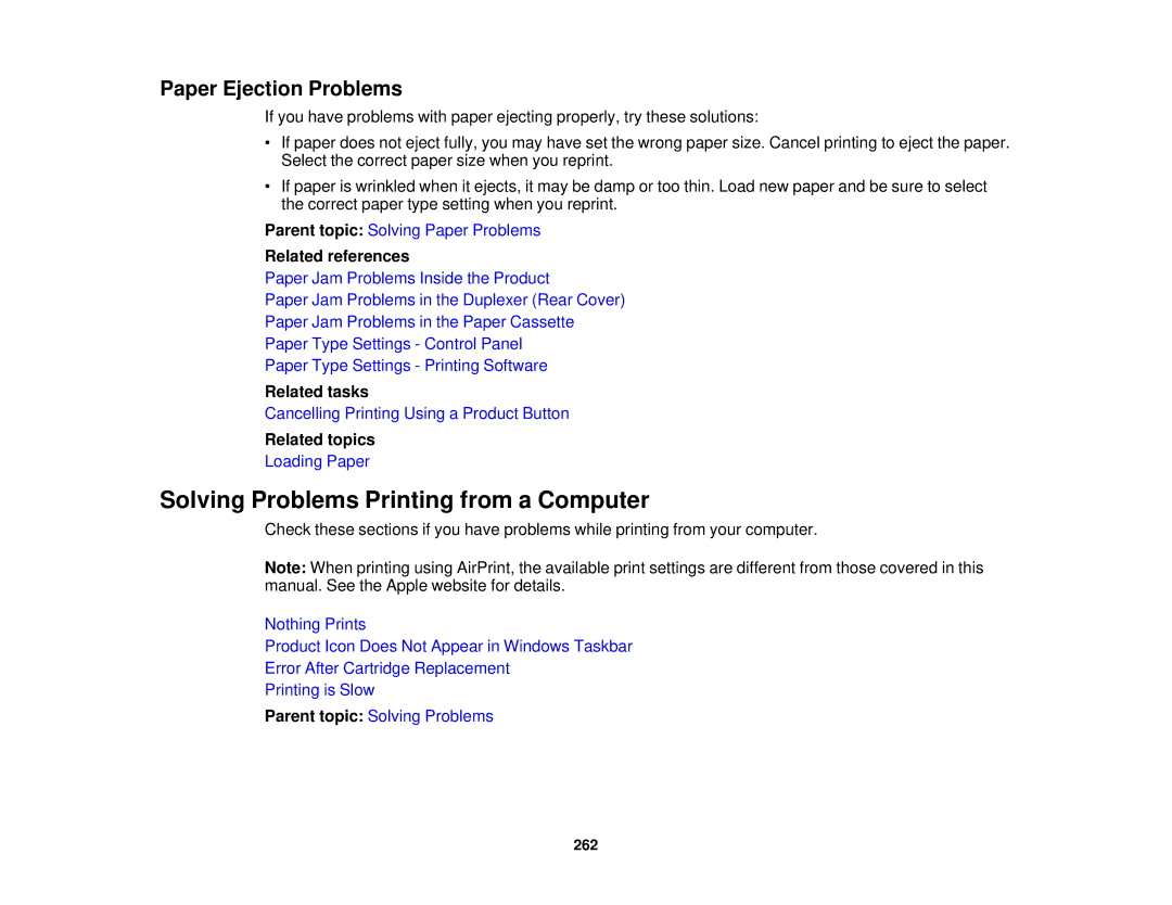 Epson WF2660 manual Solving Problems Printing from a Computer, Paper Ejection Problems 