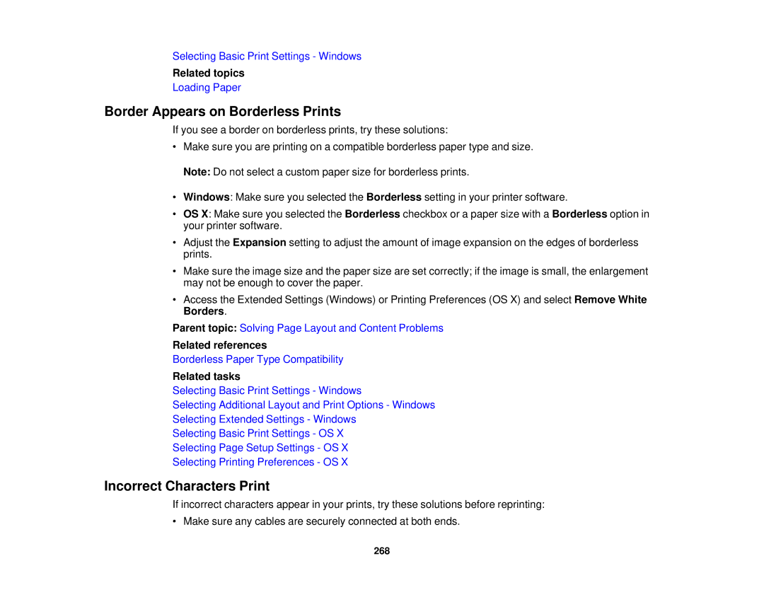 Epson WF2660 manual Border Appears on Borderless Prints, Incorrect Characters Print 