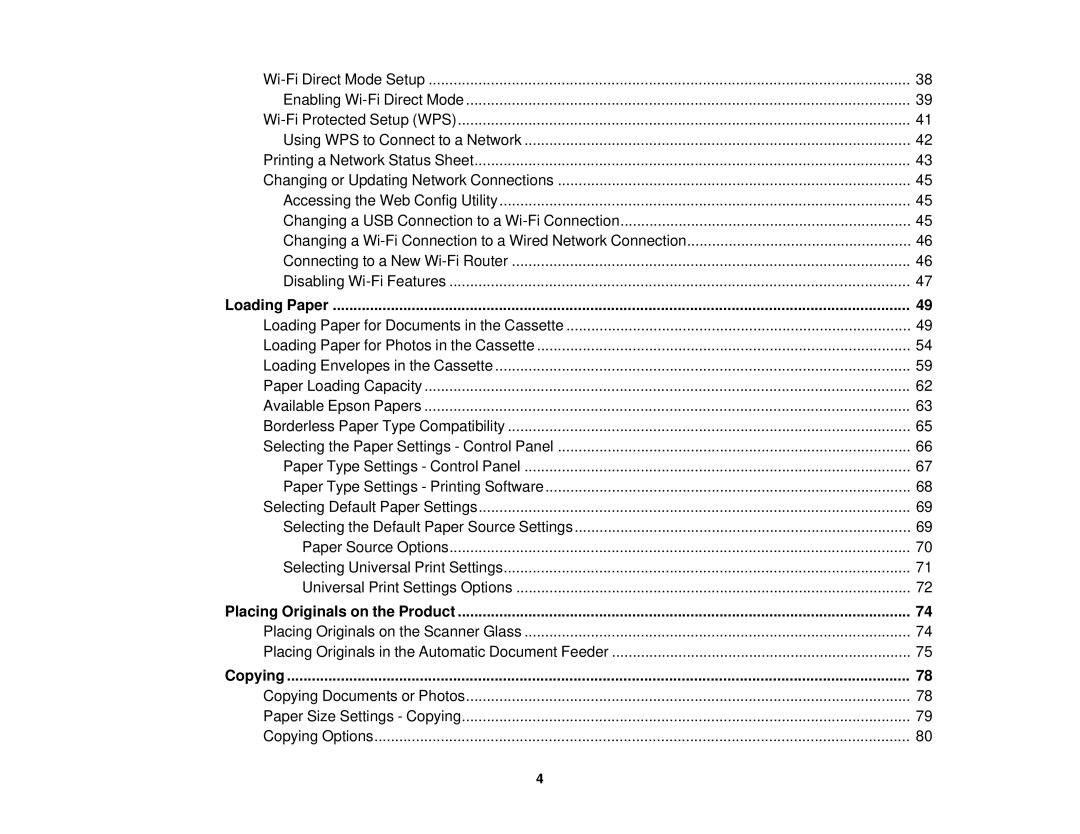 Epson WF2660 manual Loading Paper, Placing Originals on the Product, Copying 