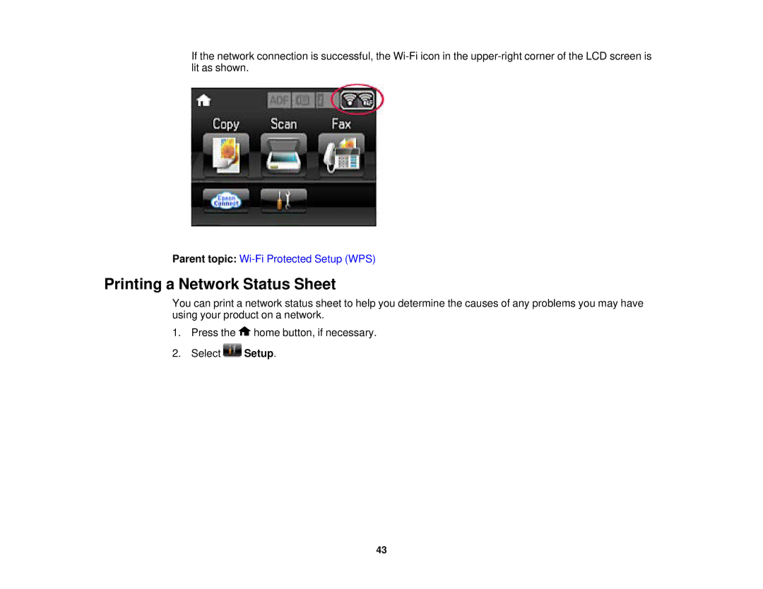 Epson WF2660 manual Printing a Network Status Sheet 