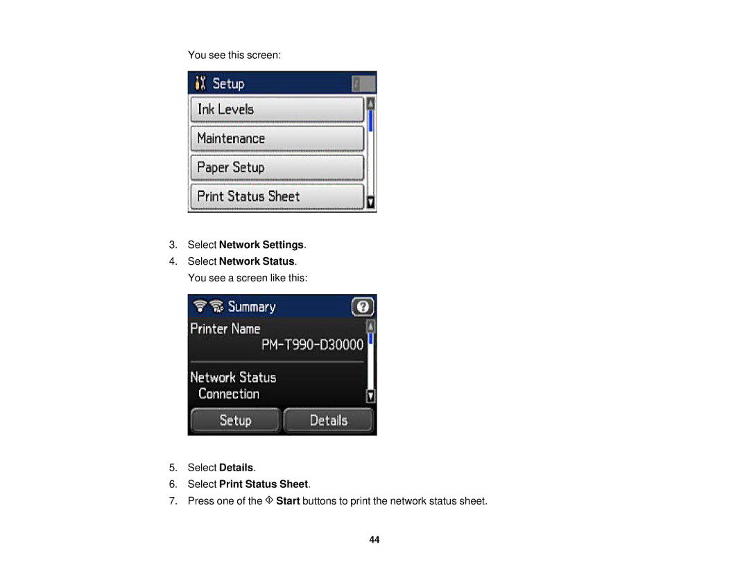 Epson WF2660 manual Select Print Status Sheet 