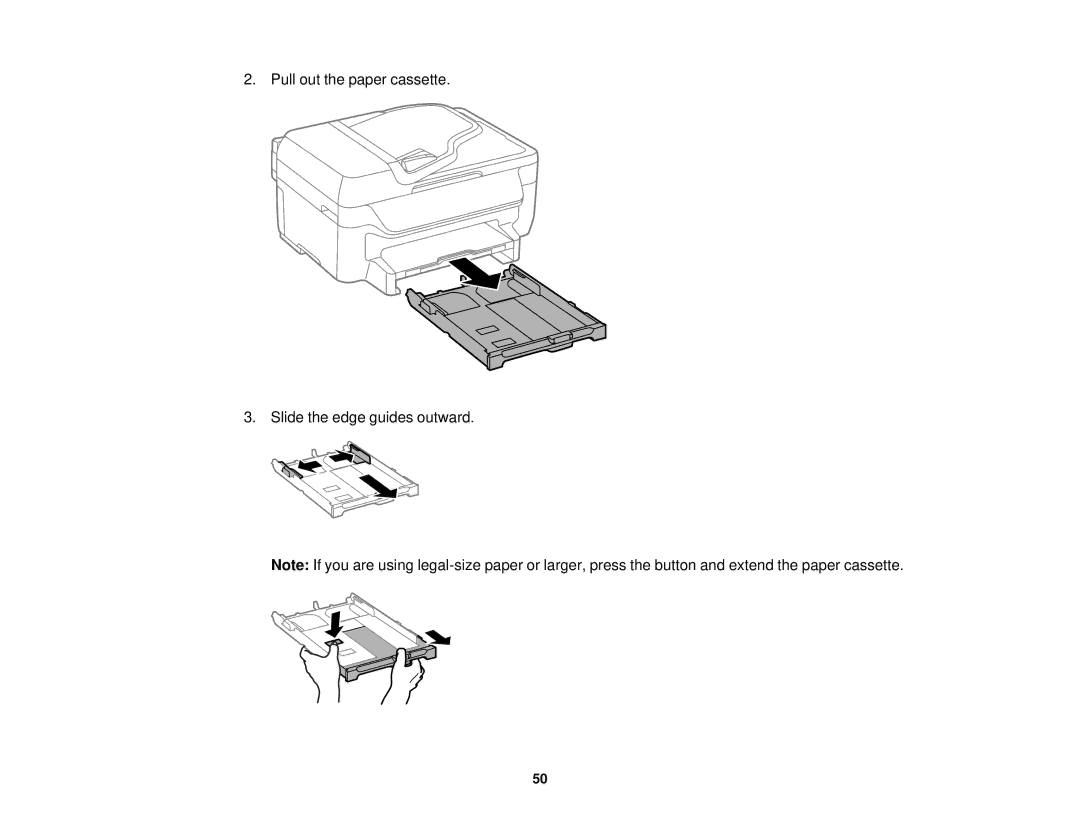 Epson WF2660 manual Pull out the paper cassette Slide the edge guides outward 