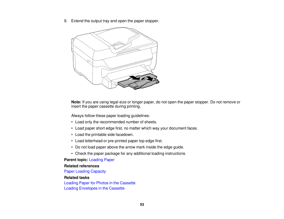 Epson WF2660 manual Parent topic Loading Paper Related references, Related tasks 