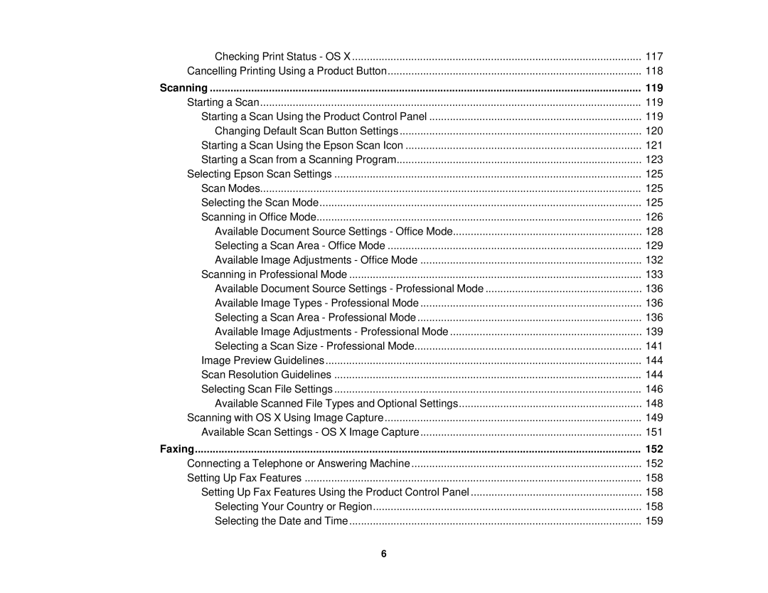 Epson WF2660 manual Scanning 119, Faxing 152 
