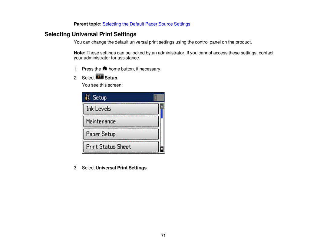 Epson WF2660 manual Selecting Universal Print Settings, Select Universal Print Settings 