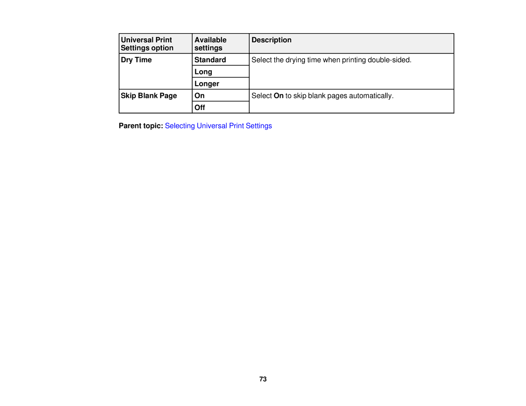 Epson WF2660 manual Parent topic Selecting Universal Print Settings 