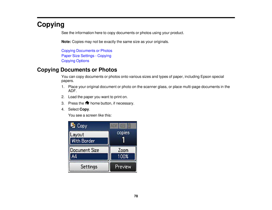 Epson WF2660 manual Copying Documents or Photos 