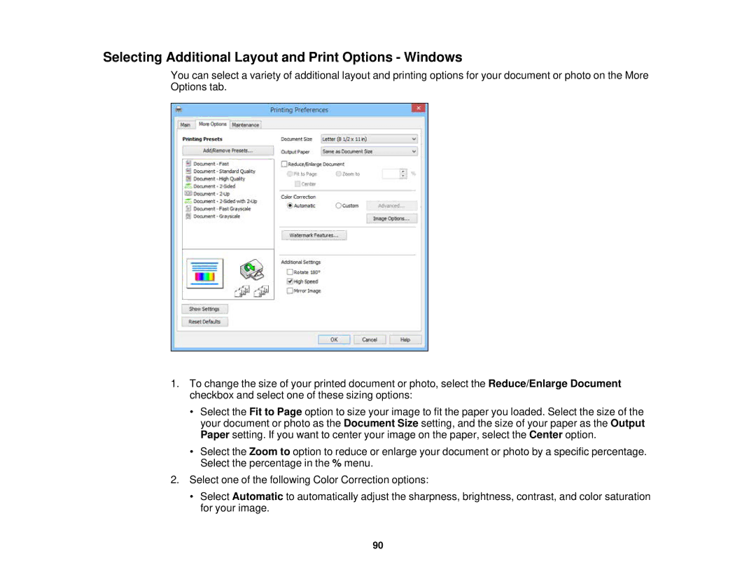 Epson WF2660 manual Selecting Additional Layout and Print Options Windows 