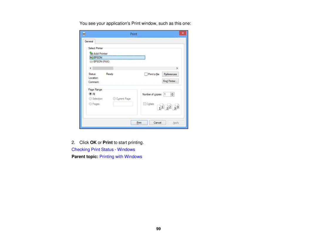 Epson WF2660 manual Parent topic Printing with Windows 