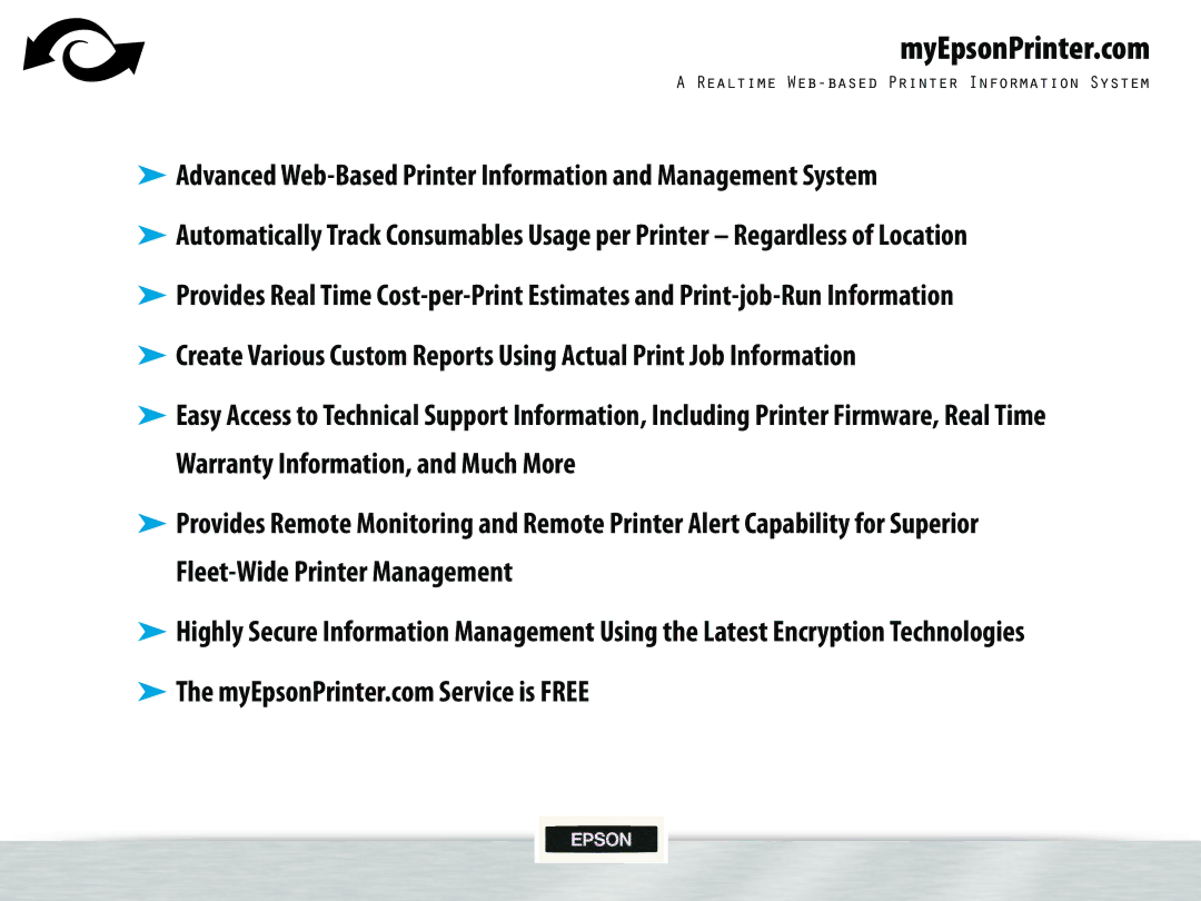 Epson WT7900 manual MyEpsonPrinter.com, Advanced Web-Based Printer Information and Management System 