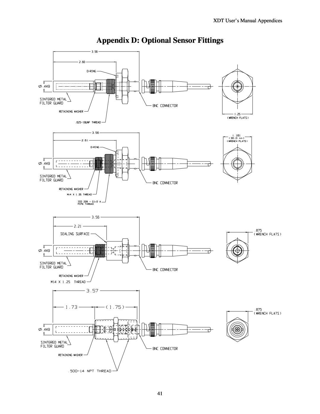 Epson manual Appendix D Optional Sensor Fittings, XDT User’s Manual Appendices 