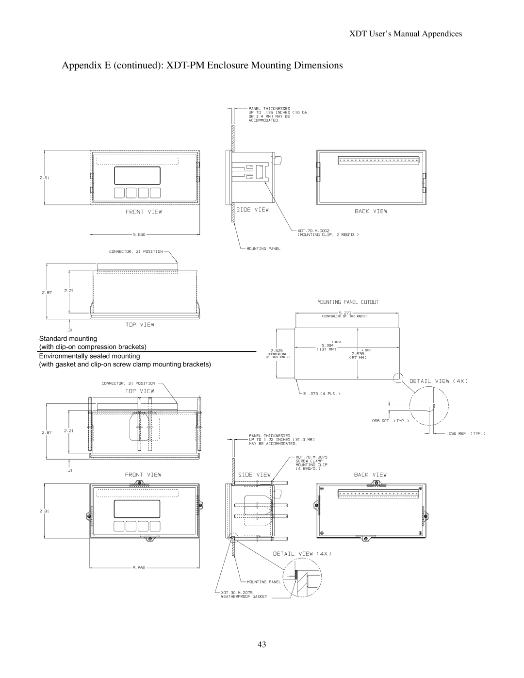 Epson manual Appendix E XDT-PM Enclosure Mounting Dimensions 