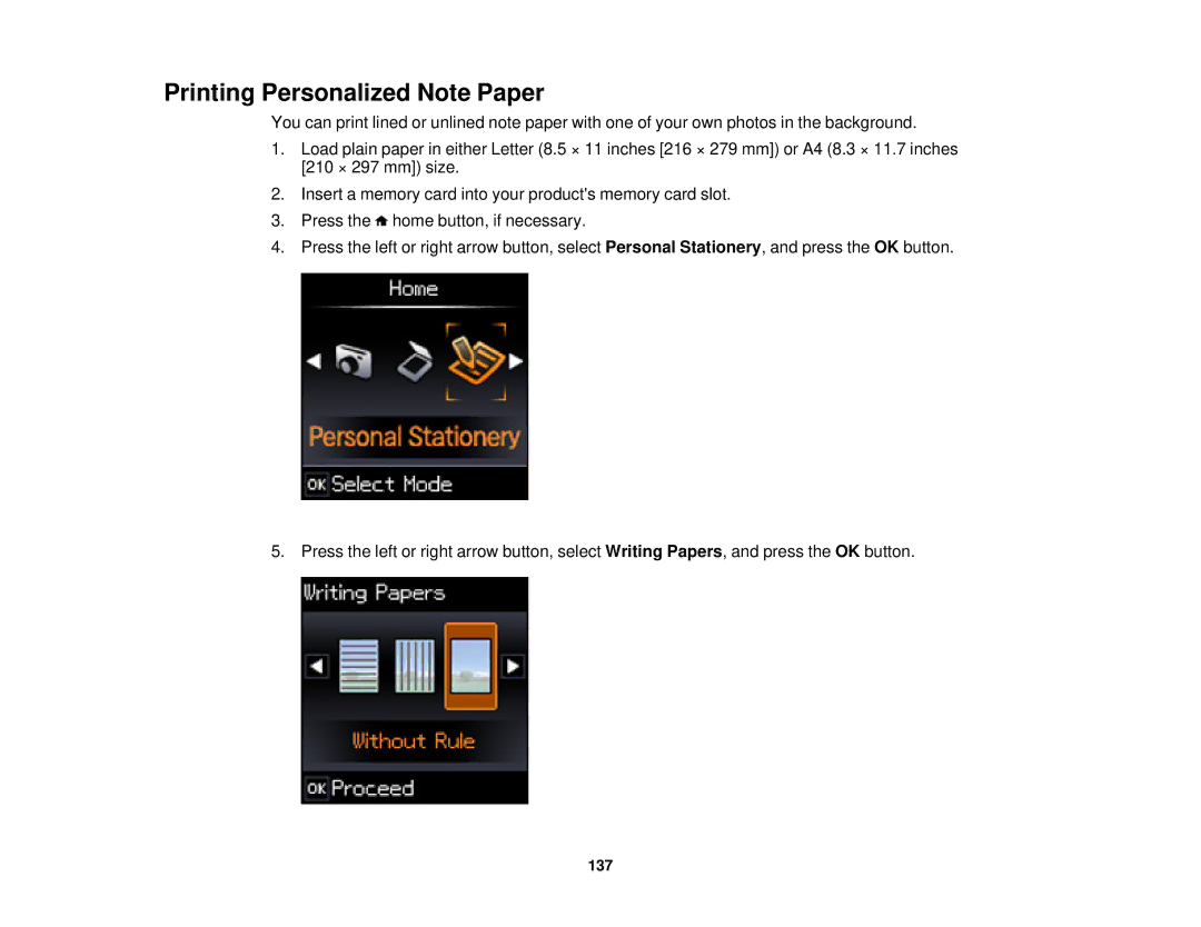 Epson XP-310 manual Printing Personalized Note Paper 