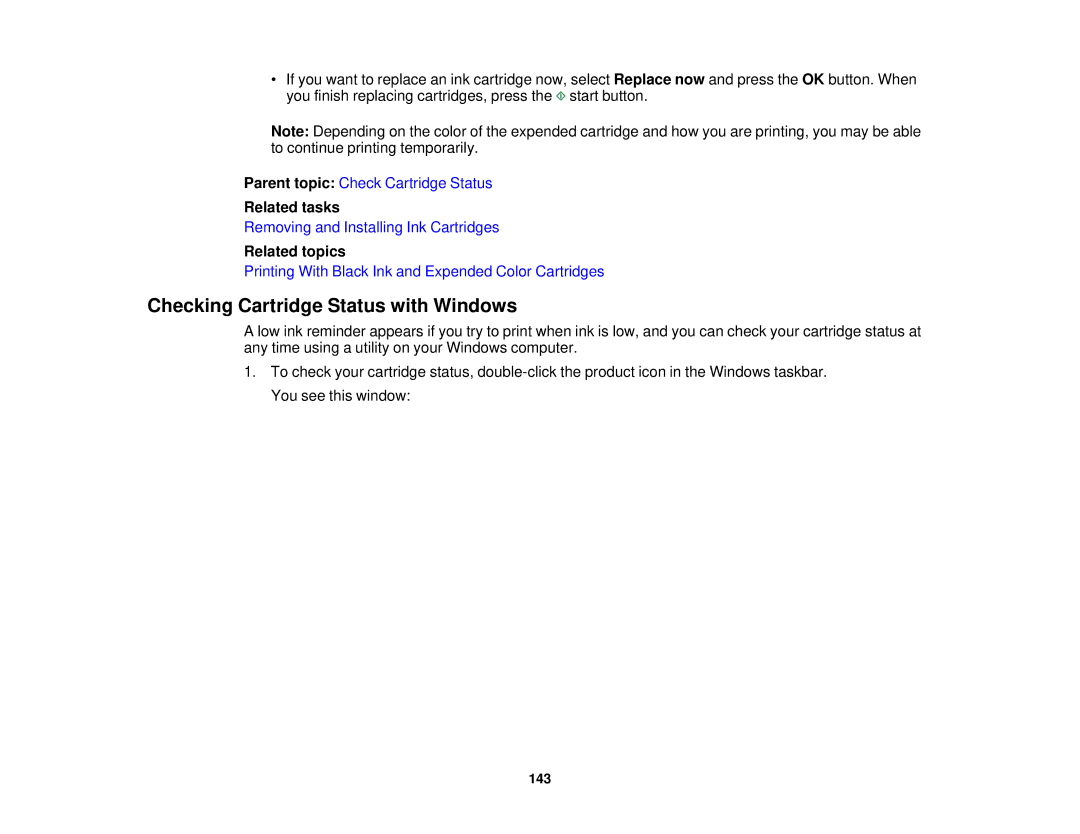 Epson XP-310 manual Checking Cartridge Status with Windows, Related tasks 