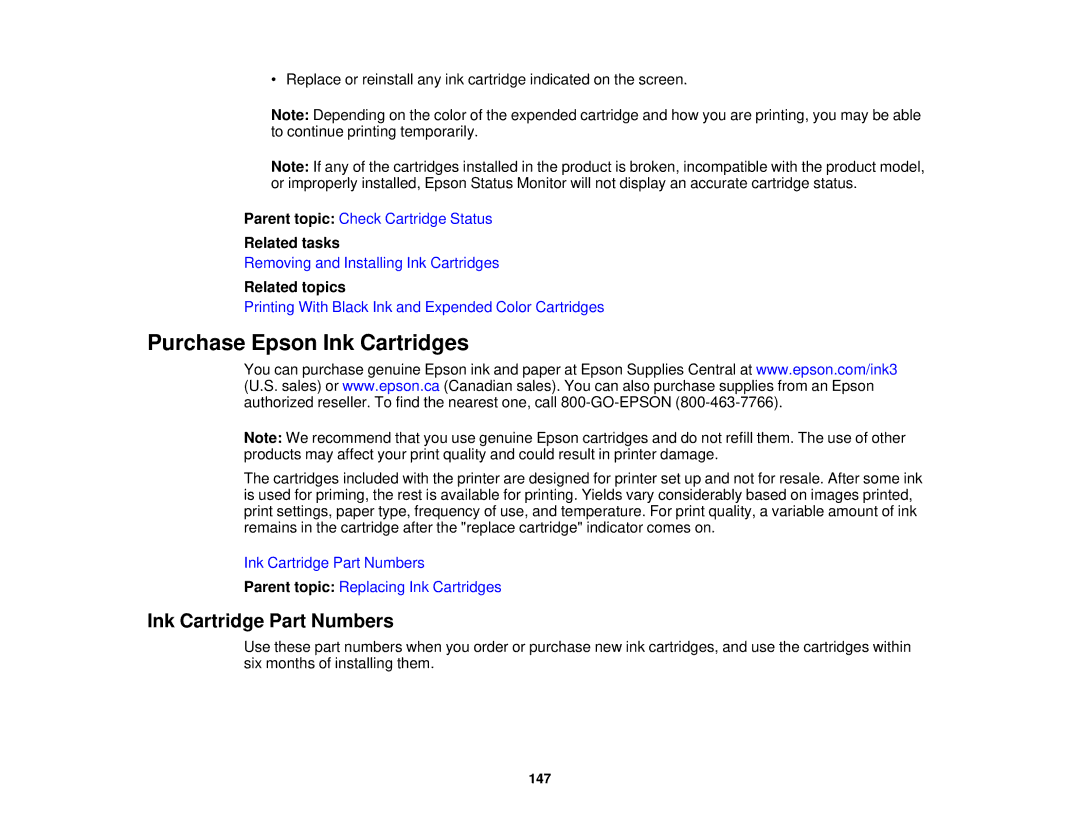 Epson XP-310 manual Purchase Epson Ink Cartridges, Ink Cartridge Part Numbers 