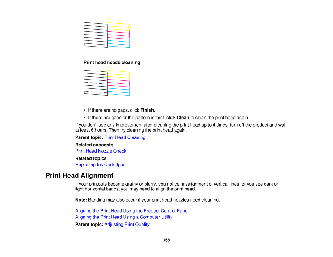 Epson XP-310 manual Print Head Alignment, Print head needs cleaning 