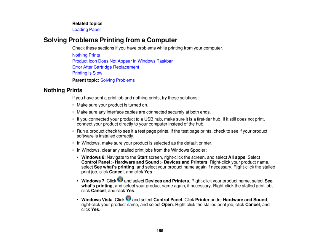 Epson XP-310 manual Solving Problems Printing from a Computer, Nothing Prints 