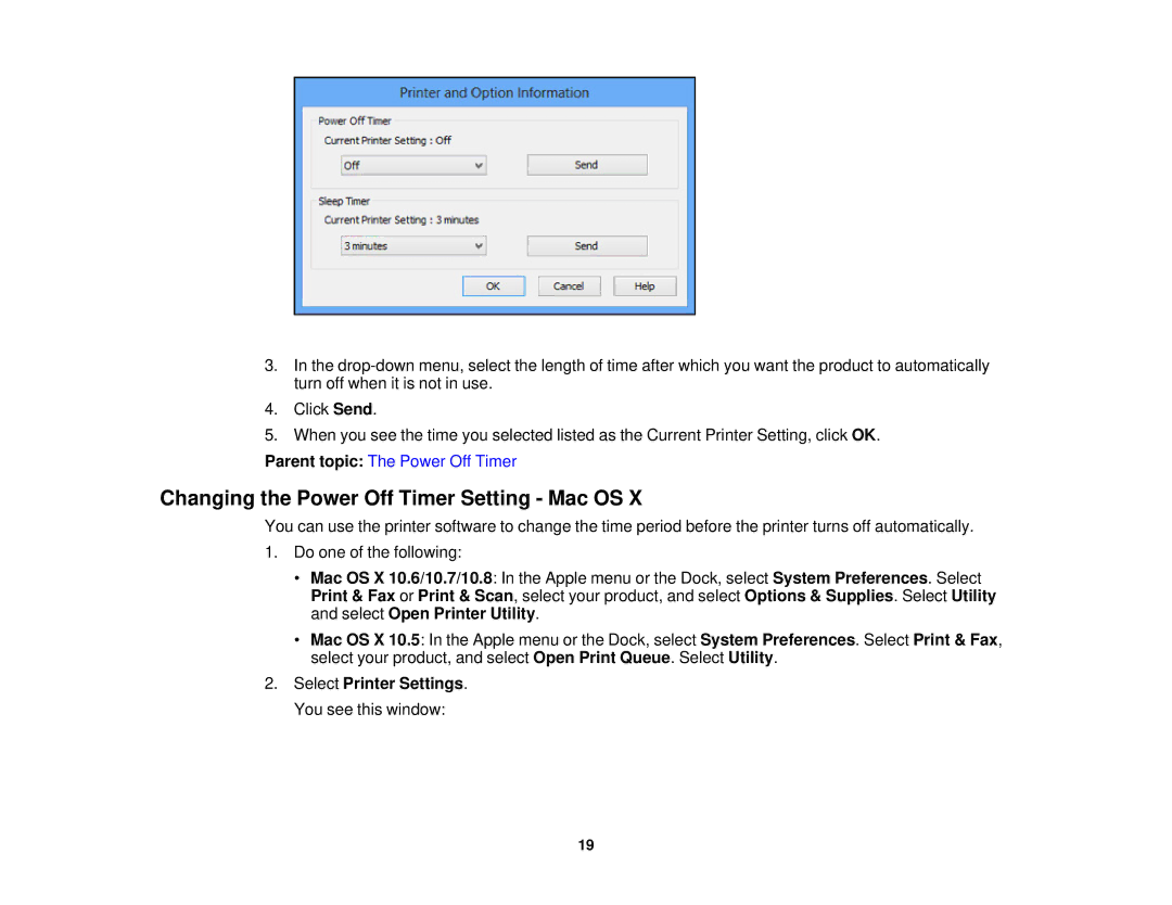 Epson XP-310 manual Changing the Power Off Timer Setting Mac OS 