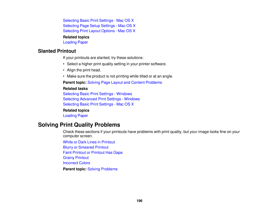 Epson XP-310 manual Solving Print Quality Problems, Slanted Printout 