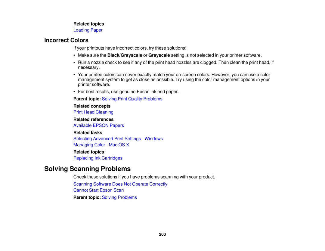 Epson XP-310 manual Solving Scanning Problems, Incorrect Colors 