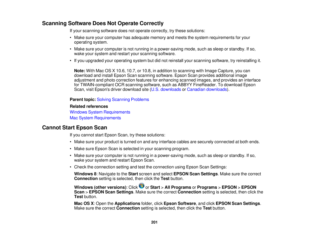 Epson XP-310 manual Scanning Software Does Not Operate Correctly, Cannot Start Epson Scan 