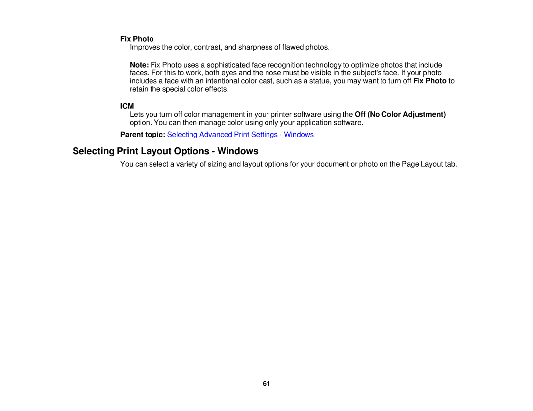 Epson XP-310 manual Selecting Print Layout Options Windows, Icm 