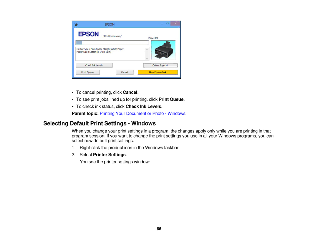 Epson XP-310 manual Selecting Default Print Settings Windows, Select Printer Settings 