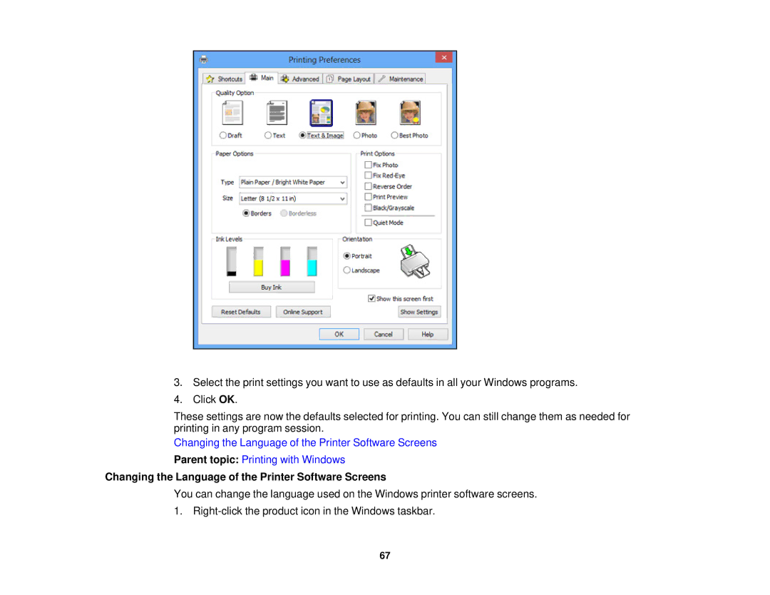 Epson XP-310 manual Changing the Language of the Printer Software Screens 