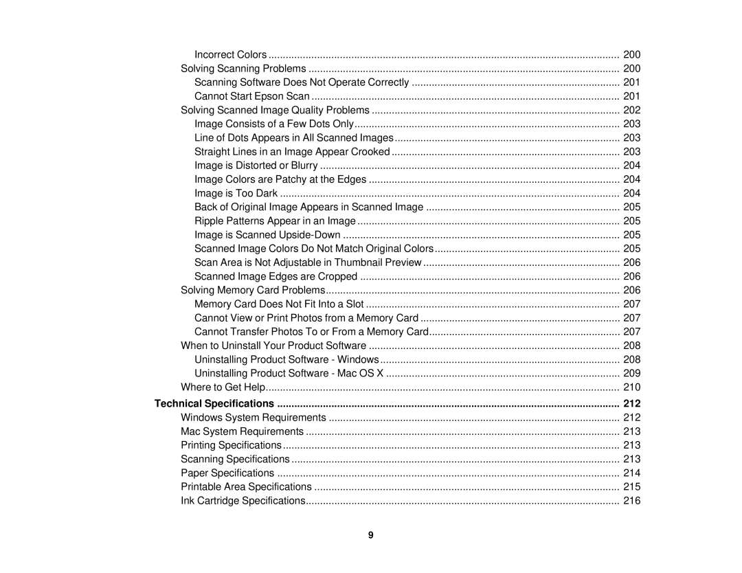 Epson XP-310 manual Technical Specifications 212 