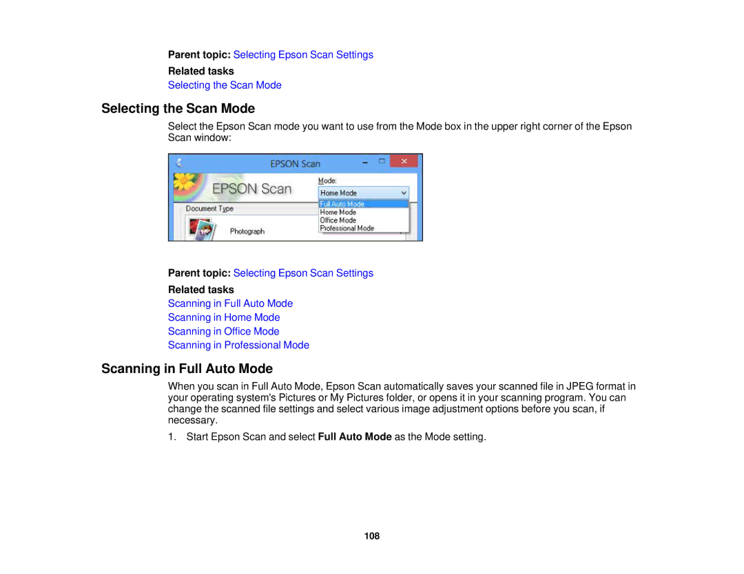 Epson XP-520 manual Selecting the Scan Mode, Scanning in Full Auto Mode 