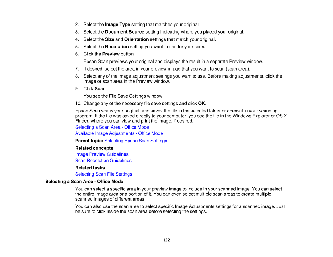 Epson XP-520 manual Related concepts, Selecting a Scan Area Office Mode 