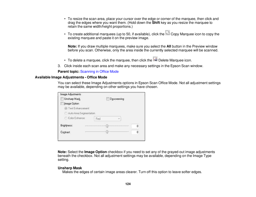 Epson XP-520 manual Available Image Adjustments Office Mode, Unsharp Mask 