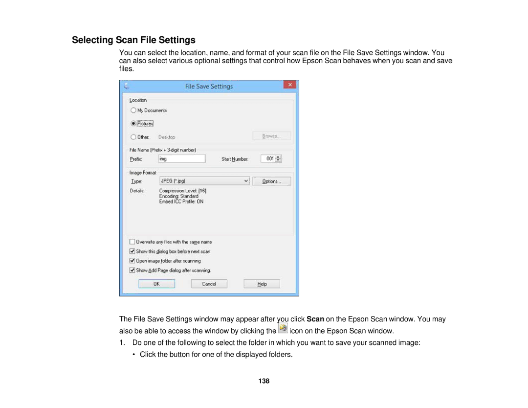 Epson XP-520 manual Selecting Scan File Settings 