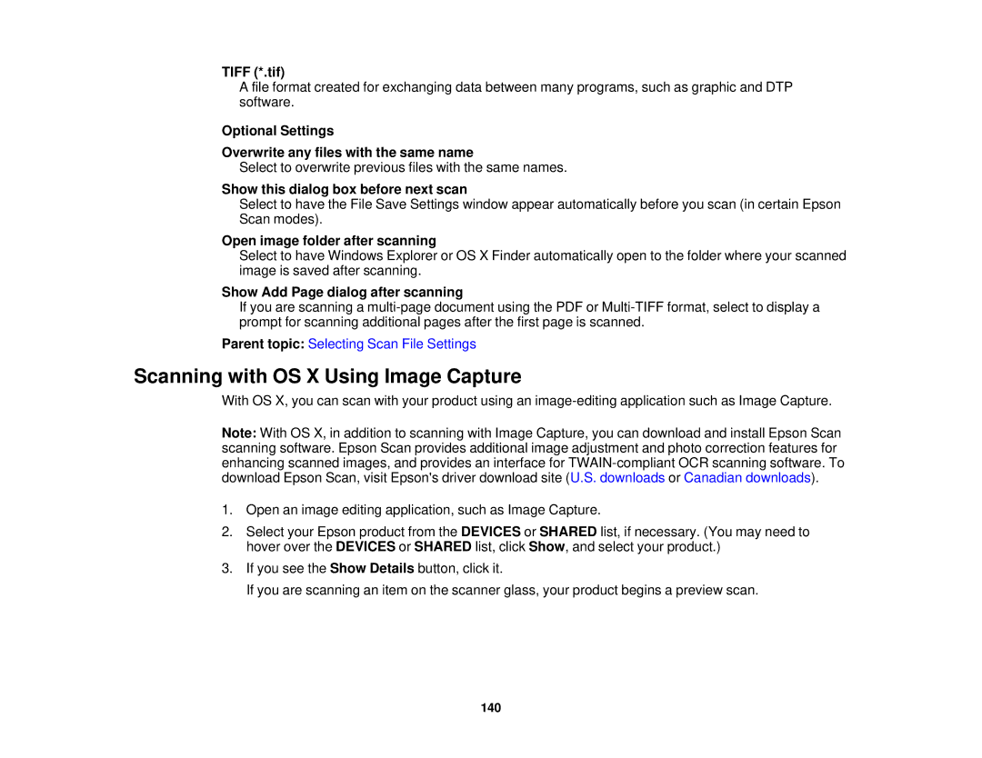 Epson XP-520 manual Scanning with OS X Using Image Capture 