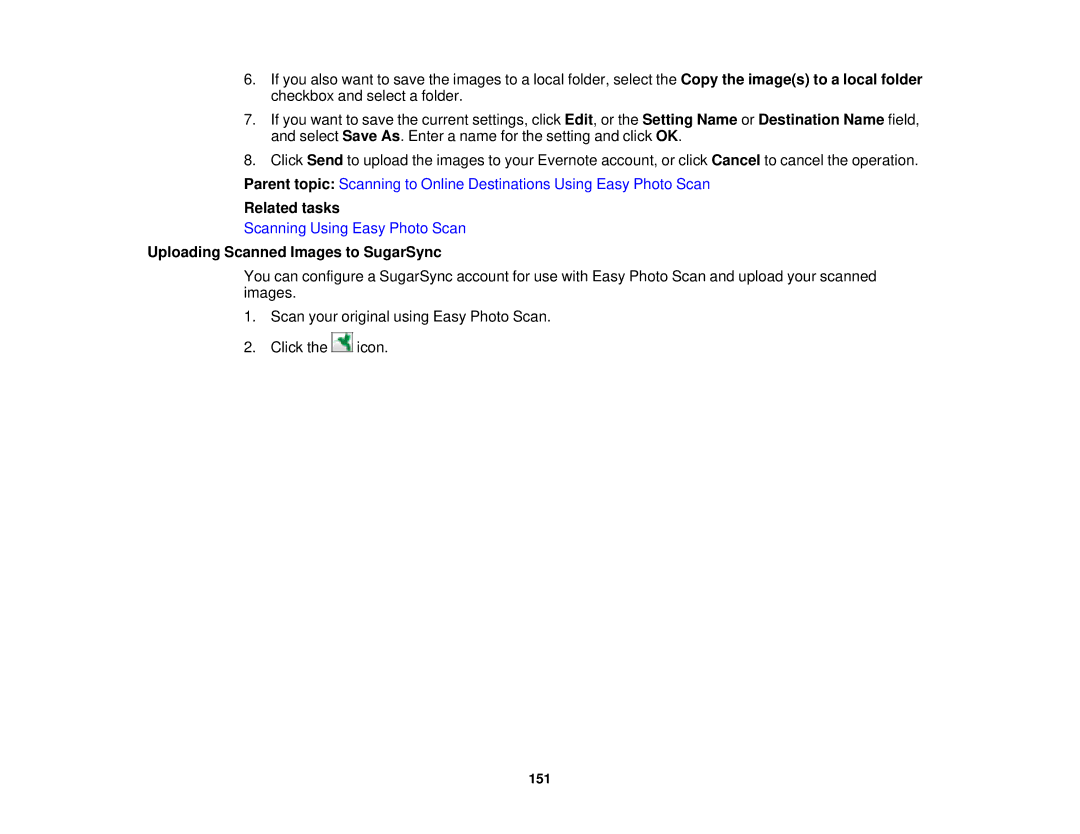 Epson XP-520 manual Uploading Scanned Images to SugarSync 