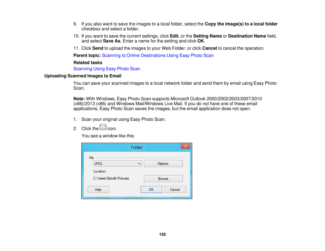 Epson XP-520 manual Uploading Scanned Images to Email 