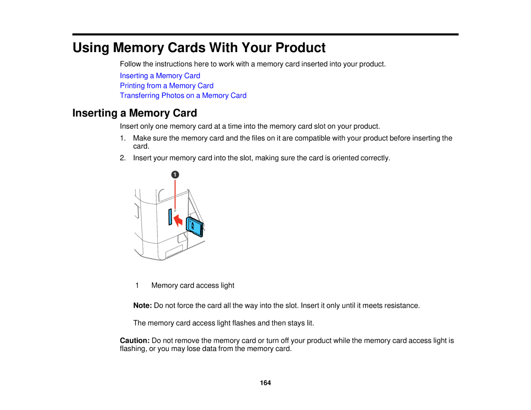 Epson XP-520 manual Using Memory Cards With Your Product, Inserting a Memory Card 