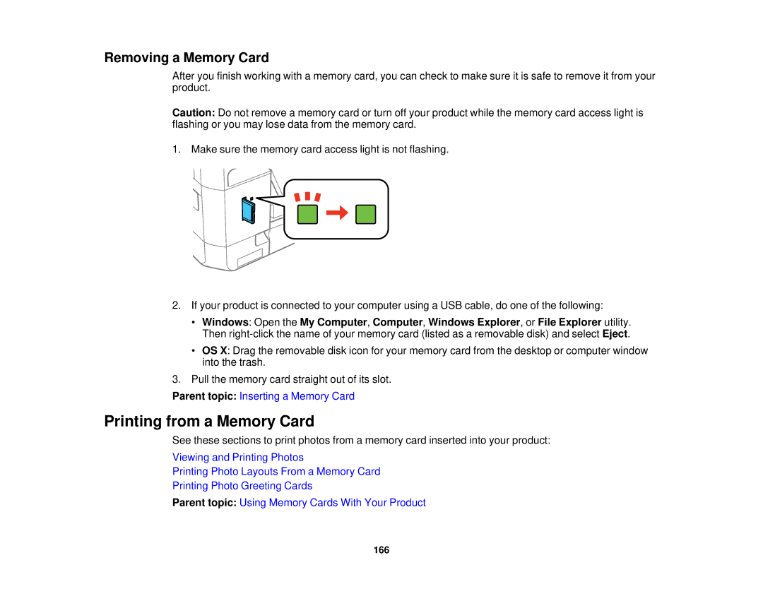 Epson XP-520 manual Printing from a Memory Card, Removing a Memory Card 