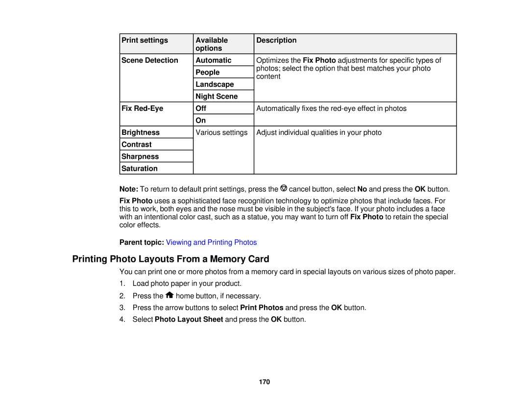 Epson XP-520 manual Printing Photo Layouts From a Memory Card 