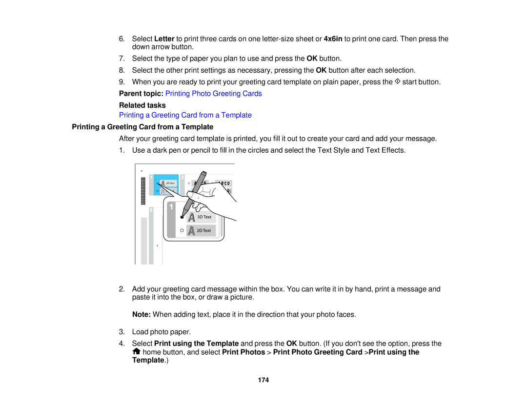 Epson XP-520 manual Printing a Greeting Card from a Template 