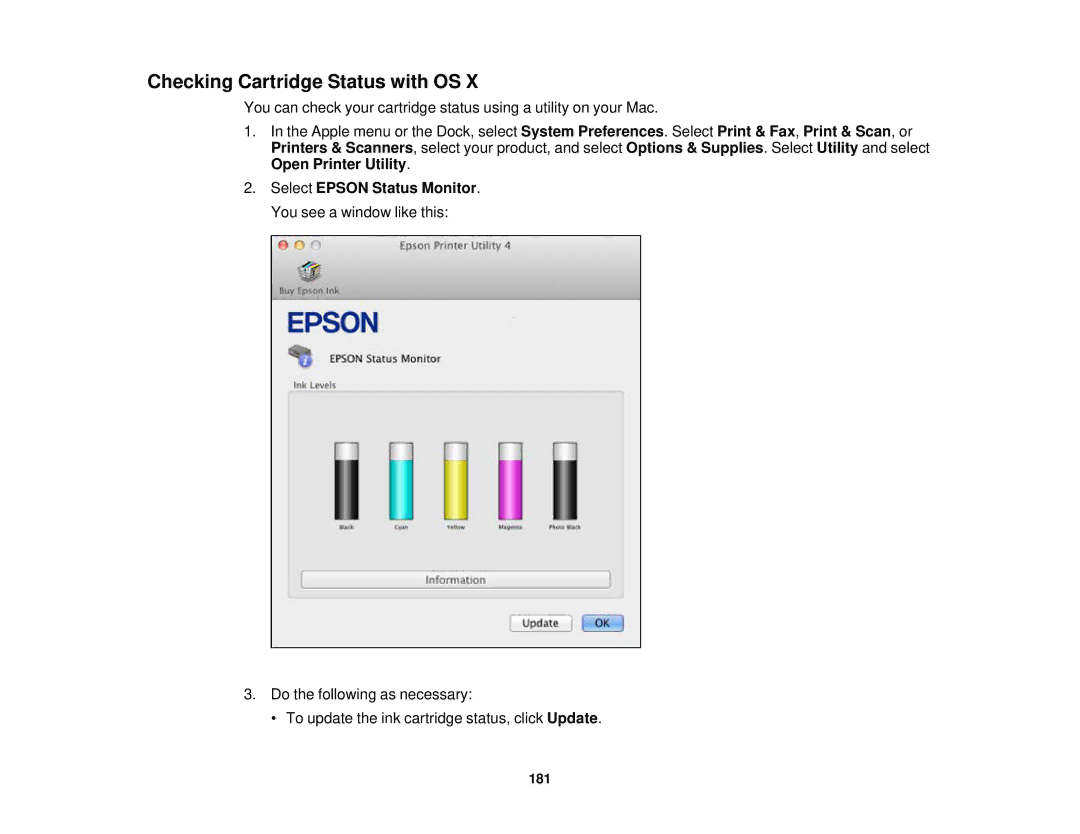 Epson XP-520 manual Checking Cartridge Status with OS 