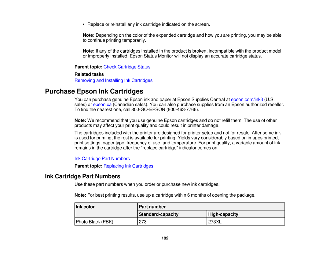 Epson XP-520 manual Purchase Epson Ink Cartridges, Ink Cartridge Part Numbers 