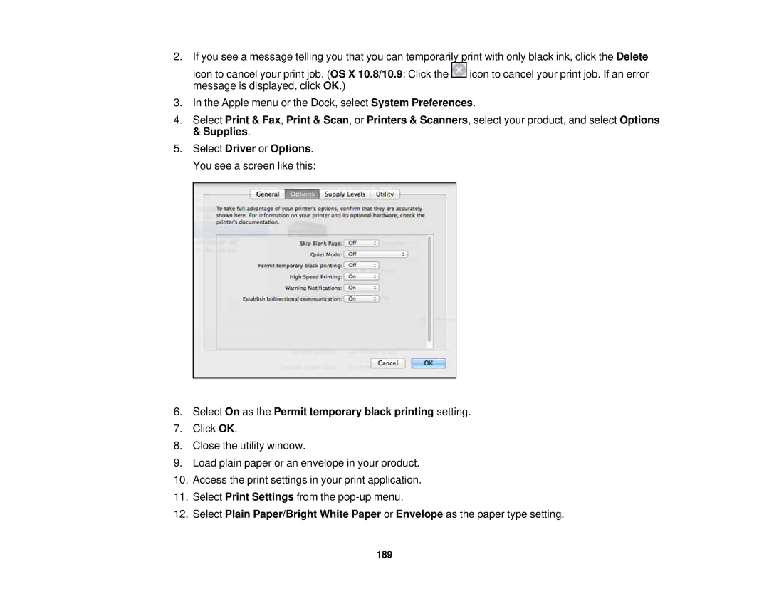 Epson XP-520 manual Select On as the Permit temporary black printing setting 