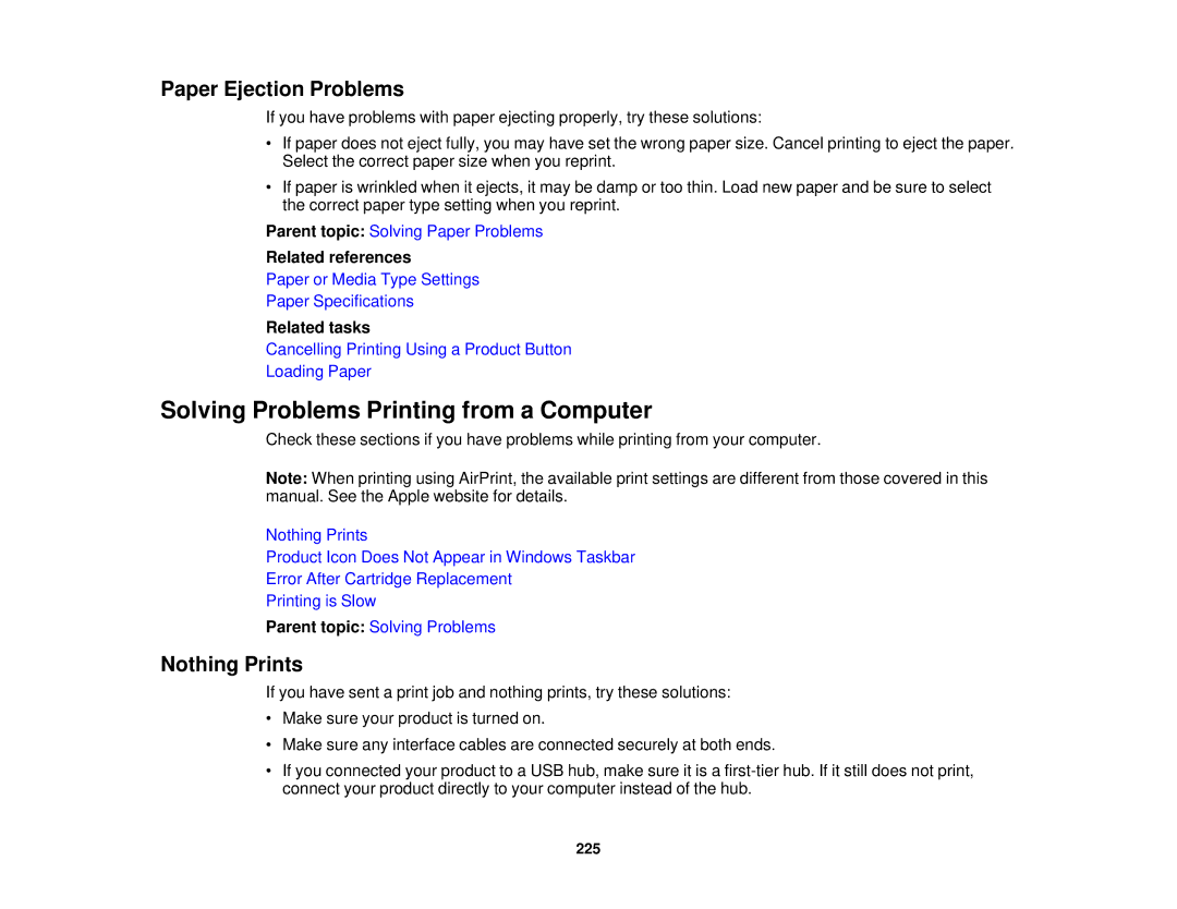 Epson XP-520 manual Solving Problems Printing from a Computer, Paper Ejection Problems, Nothing Prints 