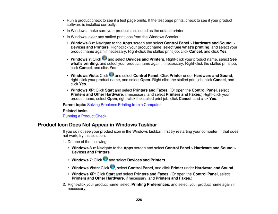 Epson XP-520 manual Product Icon Does Not Appear in Windows Taskbar 
