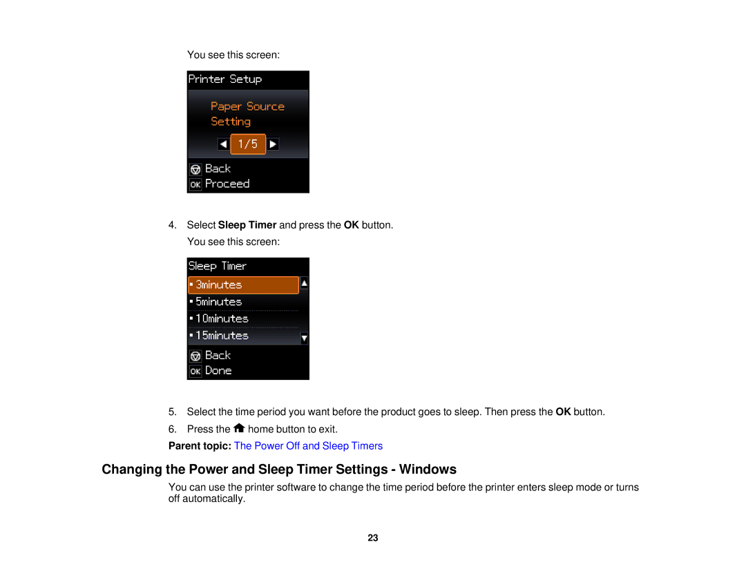 Epson XP-520 manual Changing the Power and Sleep Timer Settings Windows 